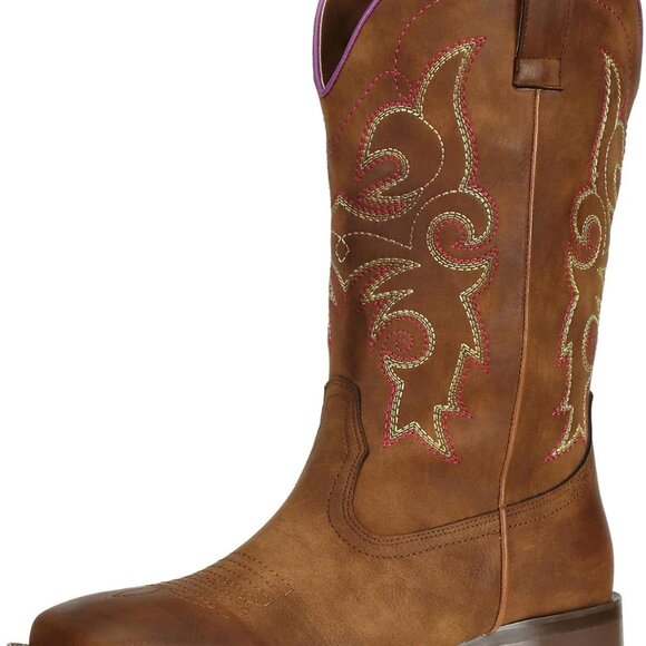 Women's Cowgirl Boots Wide Square Toe Faux Leather Size 10 Western Horse Riding - Picture 1 of 8